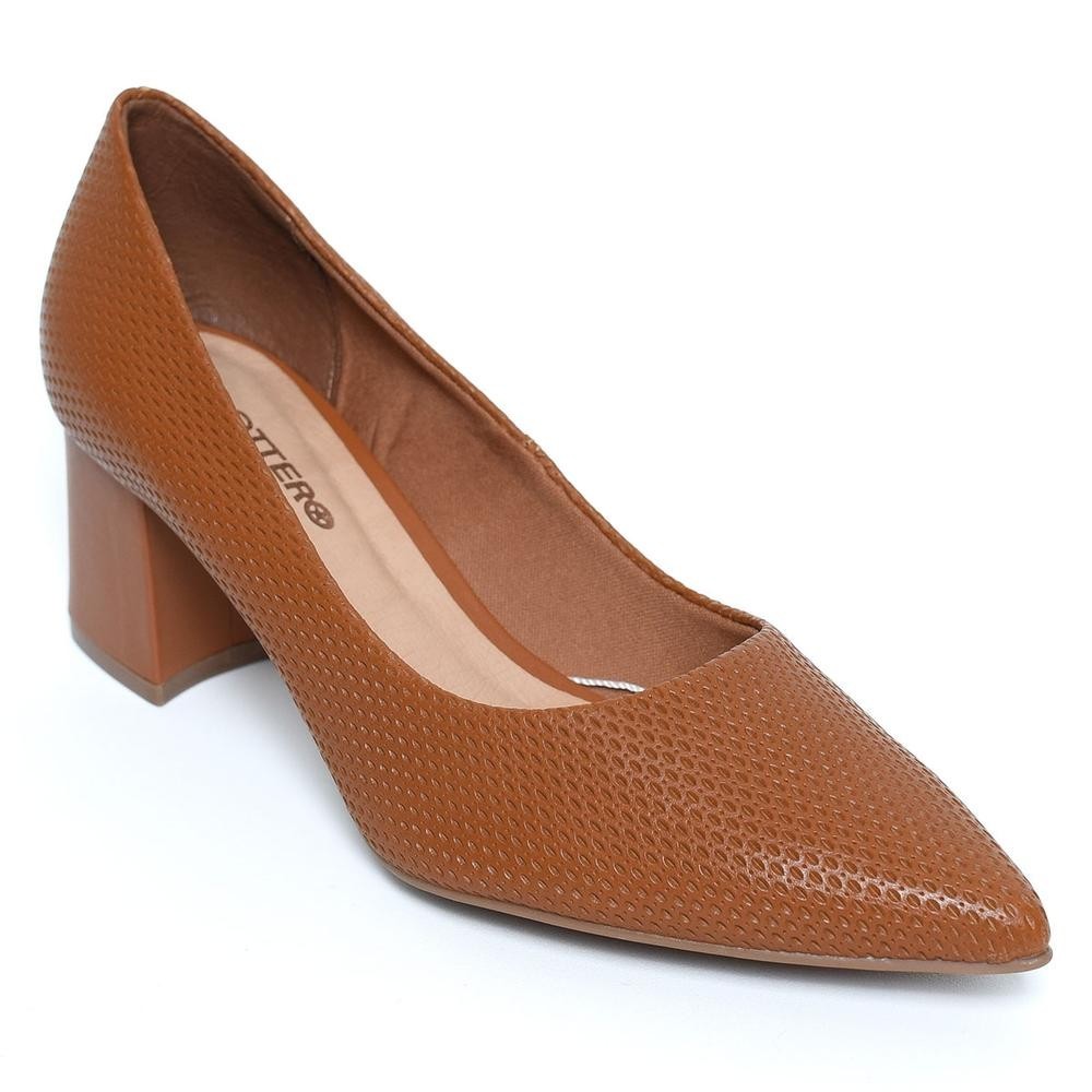 Scarpin Couro Bottero Salto Médio Bico Fino Feminino - Caramelo ...
