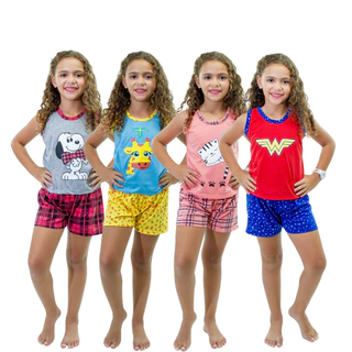 Kit 4 Pijamas Infantil Baby Doll Regata Personagem Estampado