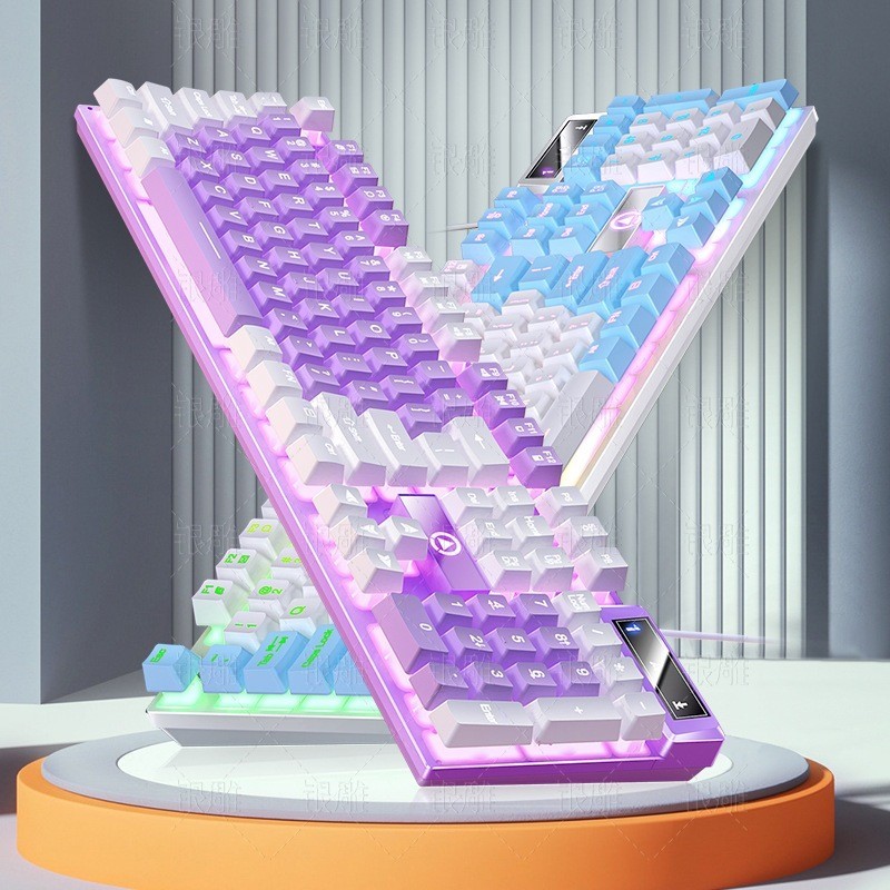 Teclado mecânico para jogos Teclado Gamer LED Teclados de computador com fio rosa/branco teclado pc