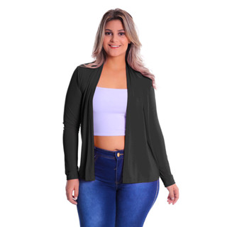 Cardigan Reto Manga Longa Plus Size G GG G1 G2 G3 G4 G5