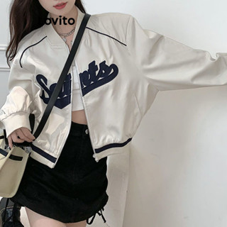 Lovito Jaqueta Casual Com Estampa De Letras Para Mulheres LNE33200 (Branco/Rosa)