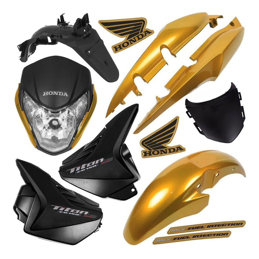 Kit Carenagem Titan 150 2011 2012 2013 Esd/ex Adesivada com Suporte de Placa + Frente com Bloco