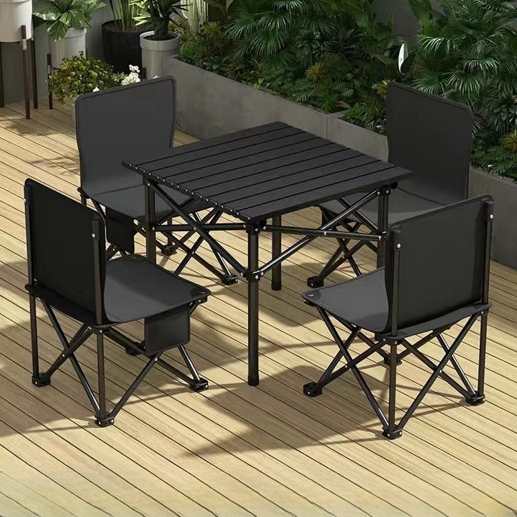 Conjunto de pátio portátil com 5 peças Conjunto de bistrô de metal Mesa de jantar e 4 cadeiras dobráveis ​​para jardim quintal gramado