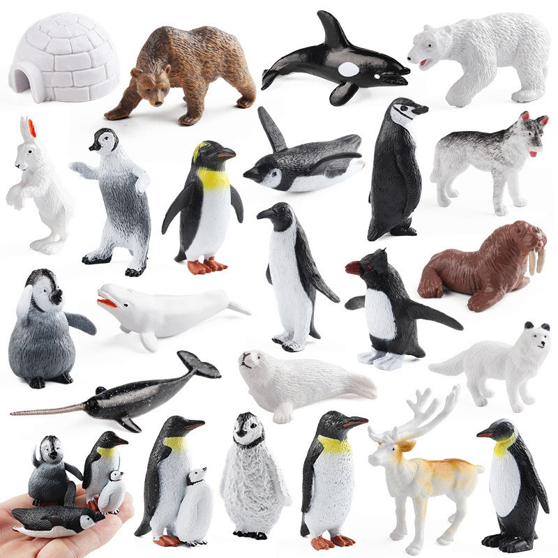 置物 WINTER MOUNTAINS Arctic Ocean Animals Figurines Set Poar Bear Penguin Fox Wolf