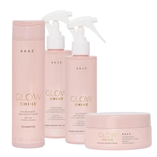 Kit Braé Glow Shine Shampoo 250ml, Máscara 200g, Fluido Ativador 200ml, Fluido Ativador 200ml (4 produtos)
