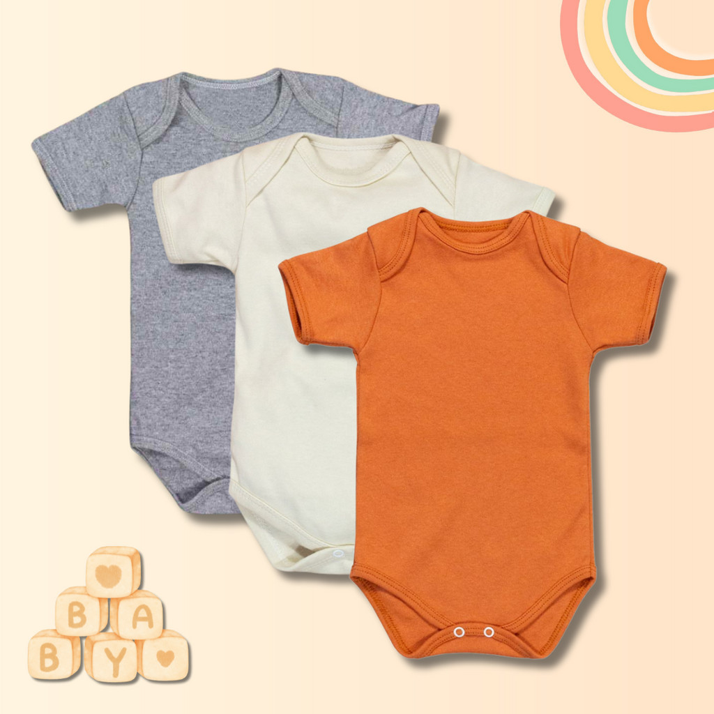 Kit Body para Bebê Unissex 3 Peças Básico Cores Neutras | Shopee Brasil