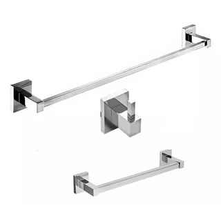 Kit Banheiro Cabide Toalheiro Rosto Banho Inox Cromado Completo Metal Acessorios Lavabo Quadrado