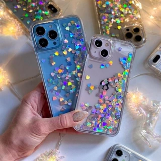 Capa Coração De Areia Movediça Líquida Para iPhone 14 Pro Max 13 12 11 Acrílico Dinâmico Transparente Protetor 6 7 8 Plus X Xr SE