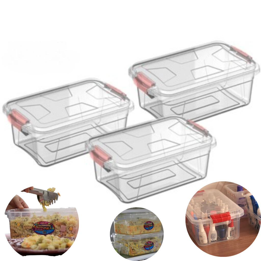 Kit 3 Caixa Organizadora Box Cesto Plástico Transparente 3 Litros