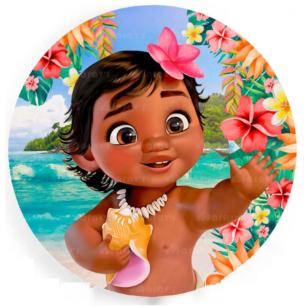 Painel Redondo Moana 50x50 cm Tecido Sublimado Com Elástico Moana Baby ...