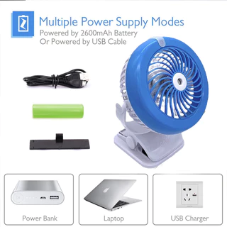 Mini Ventilador Com Clipe Recarregável Usb Silencioso