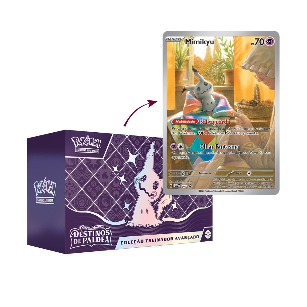 Box Coleção Treinador Avançado (ETB) Mimikyu Destinos de Paldea EV4.5 Lacrado Original COPAG 20 booster Coleção Especial