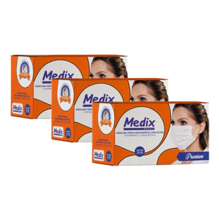 Máscara Tripla Medix Descartável Com Filtro Branca 50 Unidades - Kit com 3 Caixas