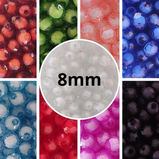 200 Un (50g) Miçanga Color Com Miolo Branco Sextavada 8mm Pulseira e Terços