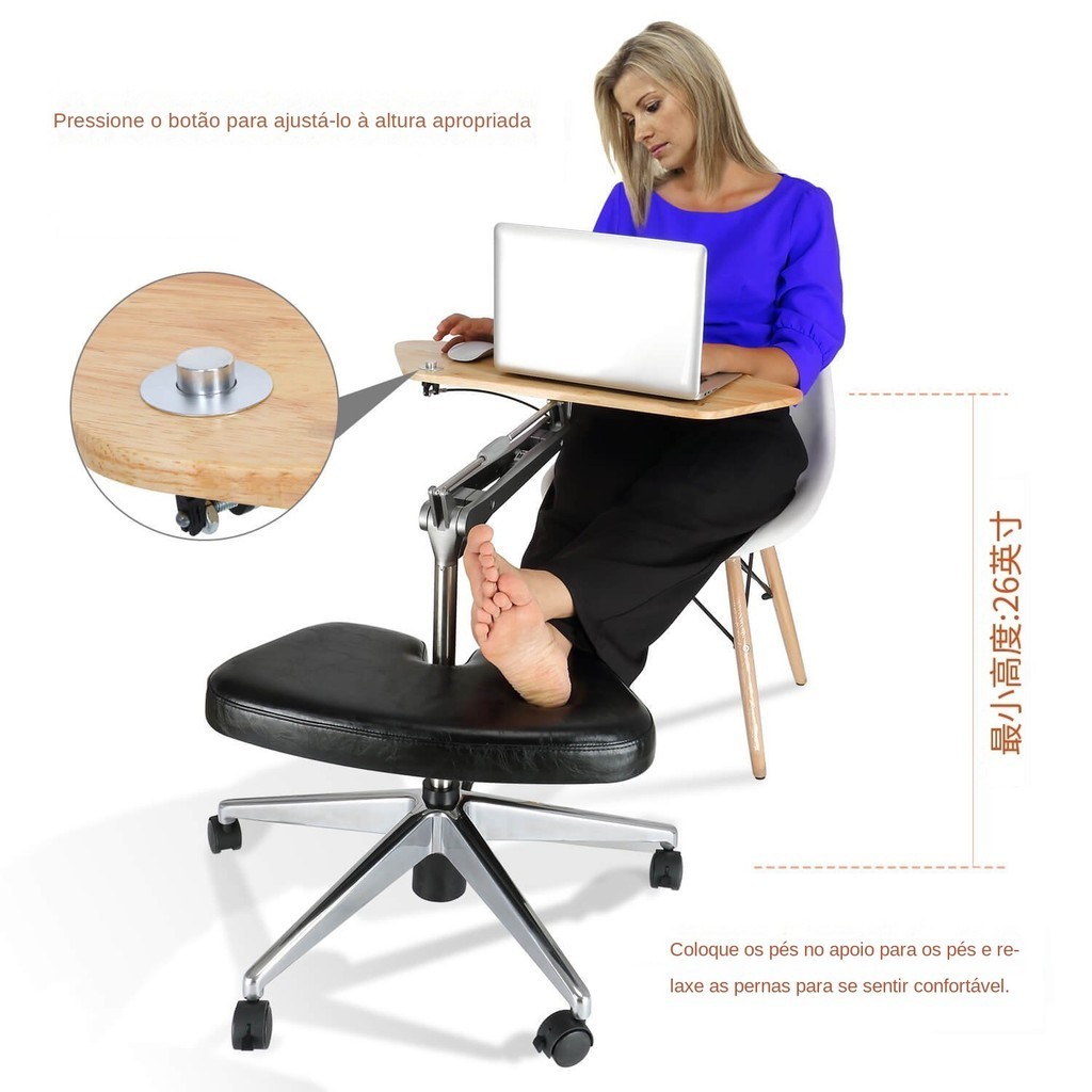 Laptop Suporte de escrivaninha portátil para computador portátil com mesa ajustável e escrivaninha para computador com banco de pés