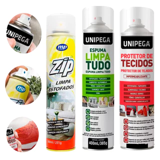 Kit 3 Spray Ideal Para Limpezas à Seco - Limpa Estofados + Limpa Tudo + Protetor De Tecidos Top