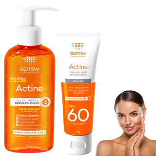 Kit Actine Darrow Vitamina C Protetor Solar Facial Sem Cor FPS60 Sabonete Liquido Facial Pele Oleosa