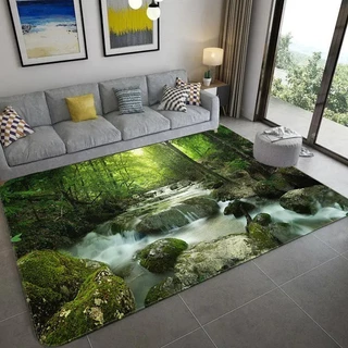 Cenário natural Da Sala De Estar 3D Tapete Verde Floresta Cascata Paisagem Do Quarto De Banho Antiderrapante Grande