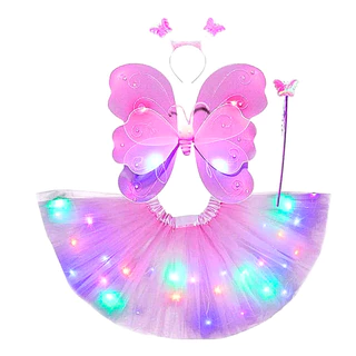 Fantasia Completa Infantil Borboleta Rosa 3 a 7 anos LED