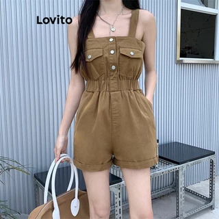 Lovito Macacões Casuais De Metal Com Bolso Liso Para Mulheres LNE43550