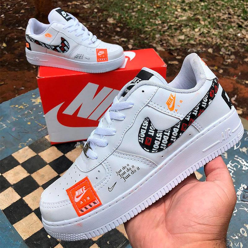 Tênis Feminino/Masculino Adulto Air force Just do It Branco Laranja Lançamento 10% off