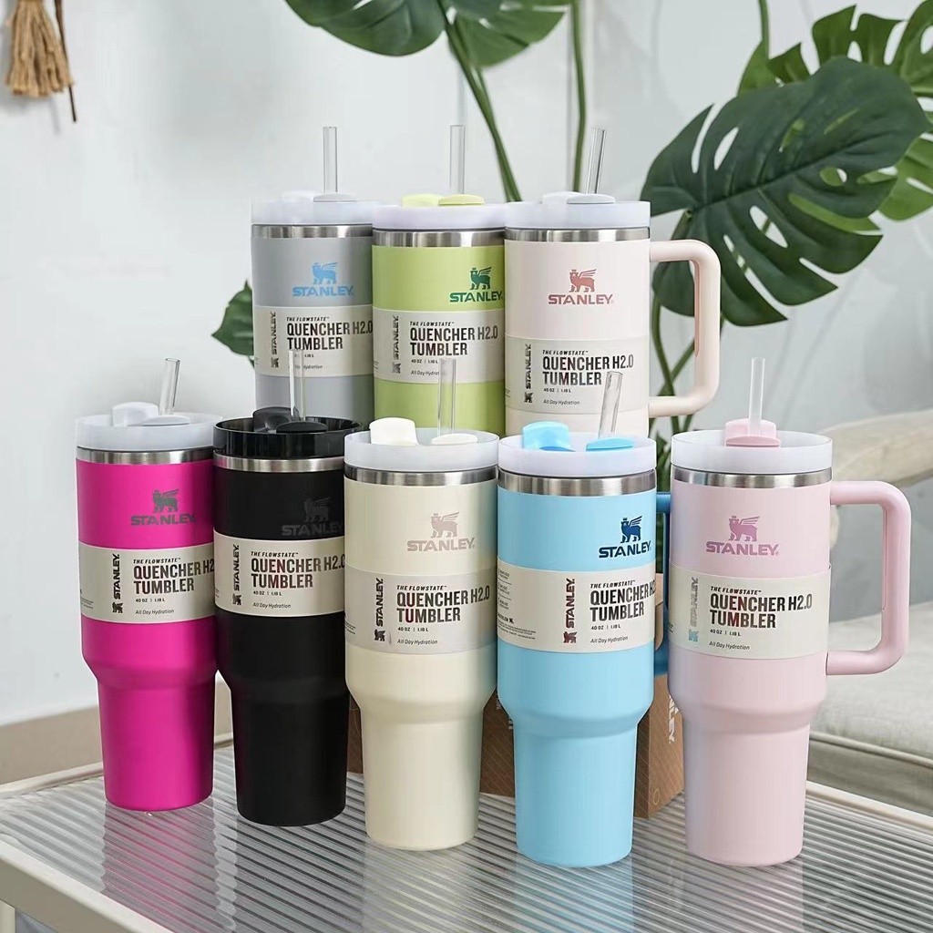 Quengher H2.0 Tumbler De 40oz/1.1L Com Cabo Tampa De Palha Copo A Vácuo De Aço Inoxidável