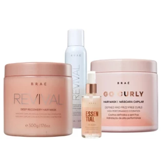 Braé Kit Mascara Revival Go Curly Oil Blend Intense Completo Salon (4 Produtos)
