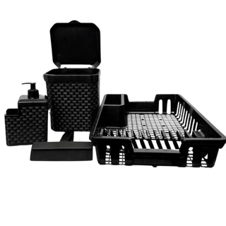 Kit Cozinha Completa: Escorredor de Louça + Lixeira 5L + Porta Detergente + Rodinho de Pia