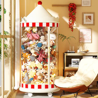 Balde De Armazenamento De Bonecas De 34 Cm Com Tubo Transparente De Roda Universal Zíper Cesta Brinquedos De Pelúcia De
