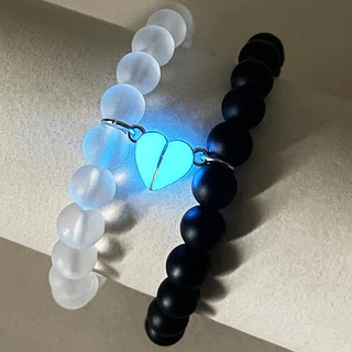 2pcs Pulseiras De Encanto Com Contas De Coroa Feitas À Mão Para Homens Atração Magnética De Coração Luminoso Mulheres Casal