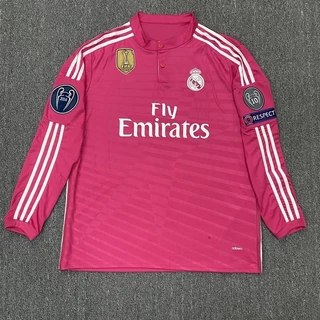A camisa do Real Madrid 1415 temporada fora de casa, a versão do fã rosa, o uniforme de manga curta Ramos No. 7 Ronaldo, o uniforme de futebol retrô