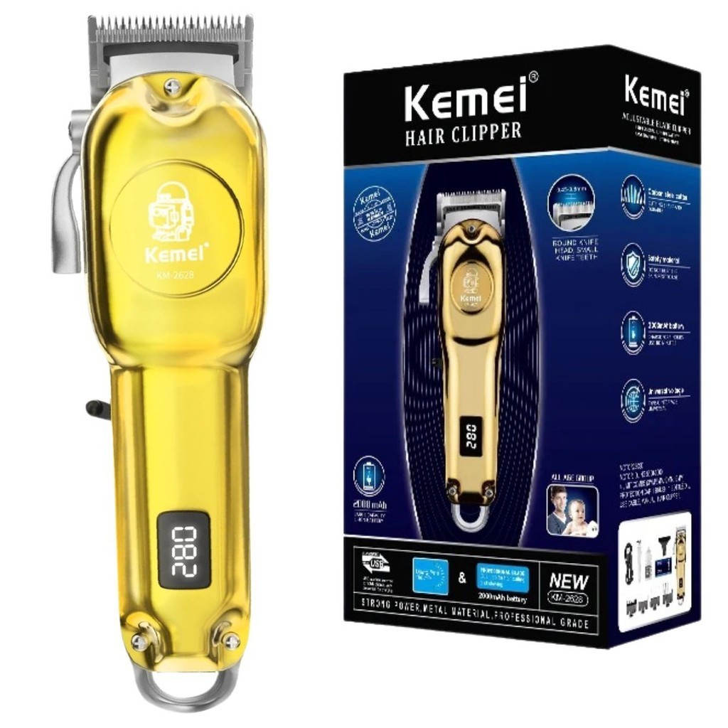 Maquina de Corte de Cabelo Profissional Kemei Sem Fio Painel LCD KM-2628 Original-BIVOLT