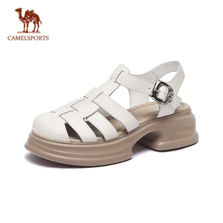 CAMEL SPORTS Couro Genuíno Retro Capa De Calcanhar Trançada Com Sola Grossa Sandálias De Sapatos Romanos Para Mulheres