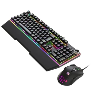 Kit Teclado Gamer Mecanico Switch Blue Abnt2 + Mouse Gamer Ergonomico Dpi 12800 Led Rgb Usb Pc Bk-04