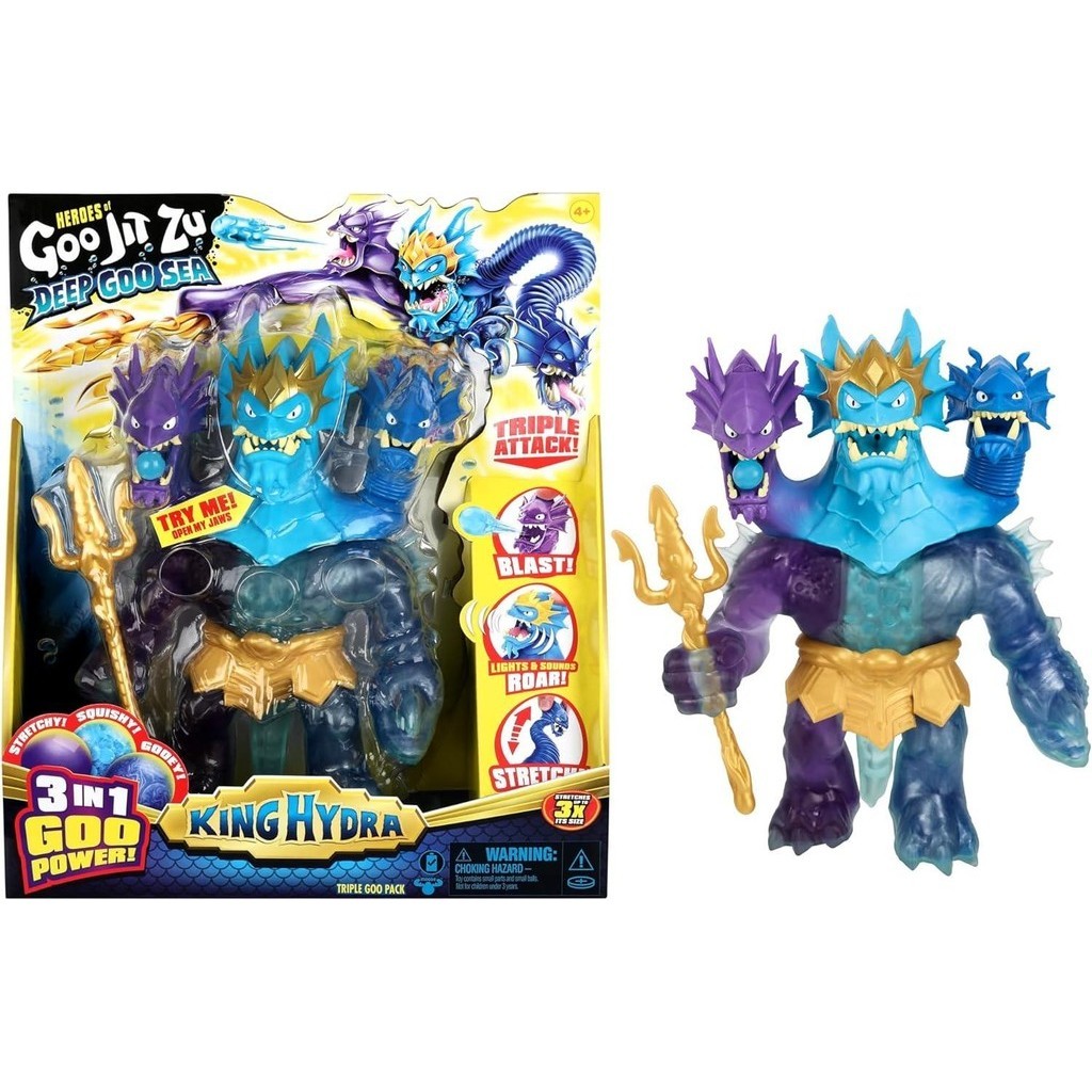Boneco Heróis Goo Jit Zu Deep Go Sea Rei Hydra Estica Som E Luz 3 Em 1