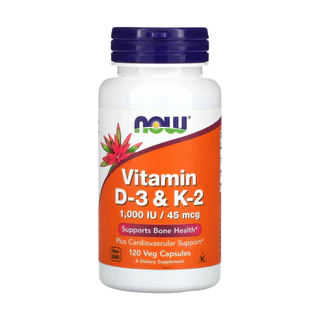 Vitamina D3 25mg com Vitamina K2 45mg Now Foods 120Veg Cap