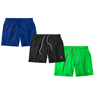 Kit 3 Shorts Resina Bermuda Tactel Masculino Liso Lisa Básico Mauricinho 2 Bolsos