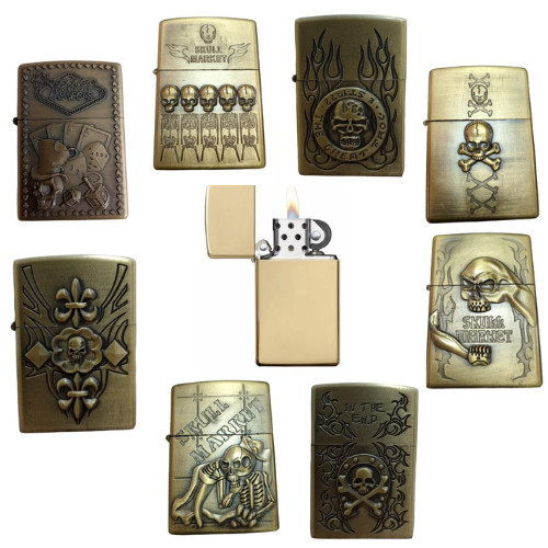 Isqueiro Metal Vintage Luxo Recarregável Tipo Zippo Caveiras