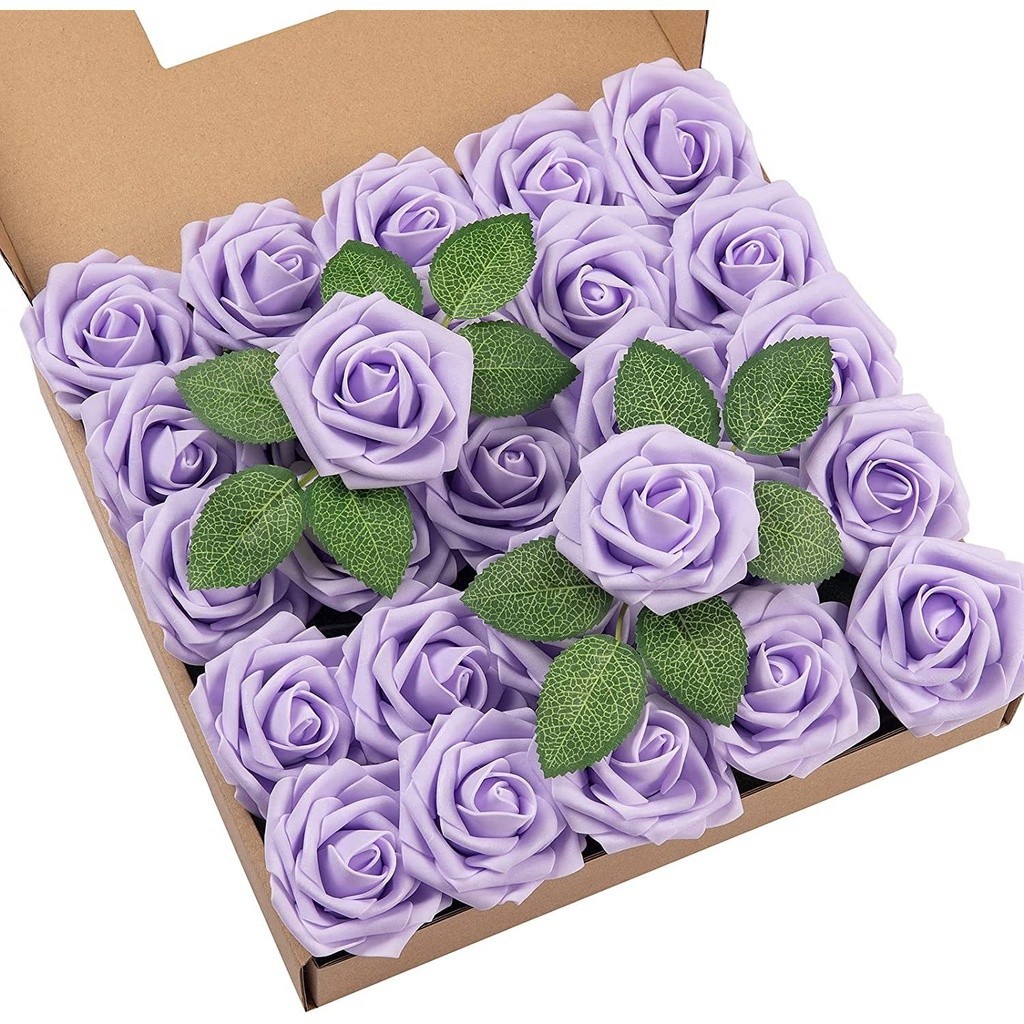 25pcs rosa na caixa 8cm imitação pe rose com espuma haste flor do