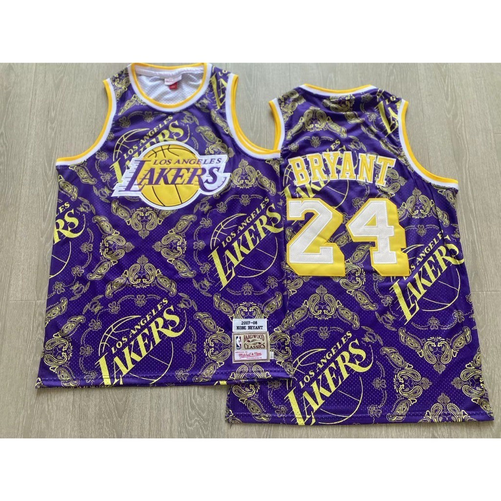 Homens Los Angeles Lakers Kobe Bryant Mitchell Ness 2007-08 Hardwood Basquetebol Clássico Jersey Purpura