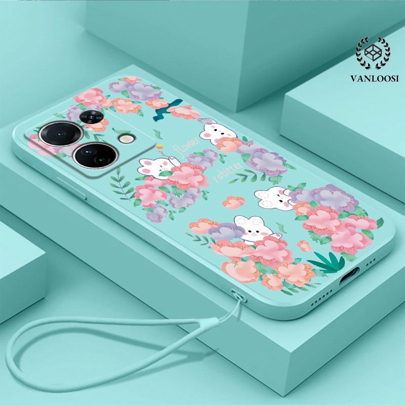 Caixa Redmi Nota 13 4g 5g pro 4g 5g De Telefone Borda Reta TPU Soft Shell Flower Rabbit Padrão Para Enviar Lanyard