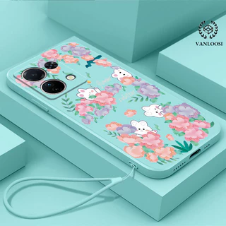 Caixa Redmi Nota 13 4g 5g pro 4g 5g De Telefone Borda Reta TPU Soft Shell Flower Rabbit Padrão Para Enviar Lanyard