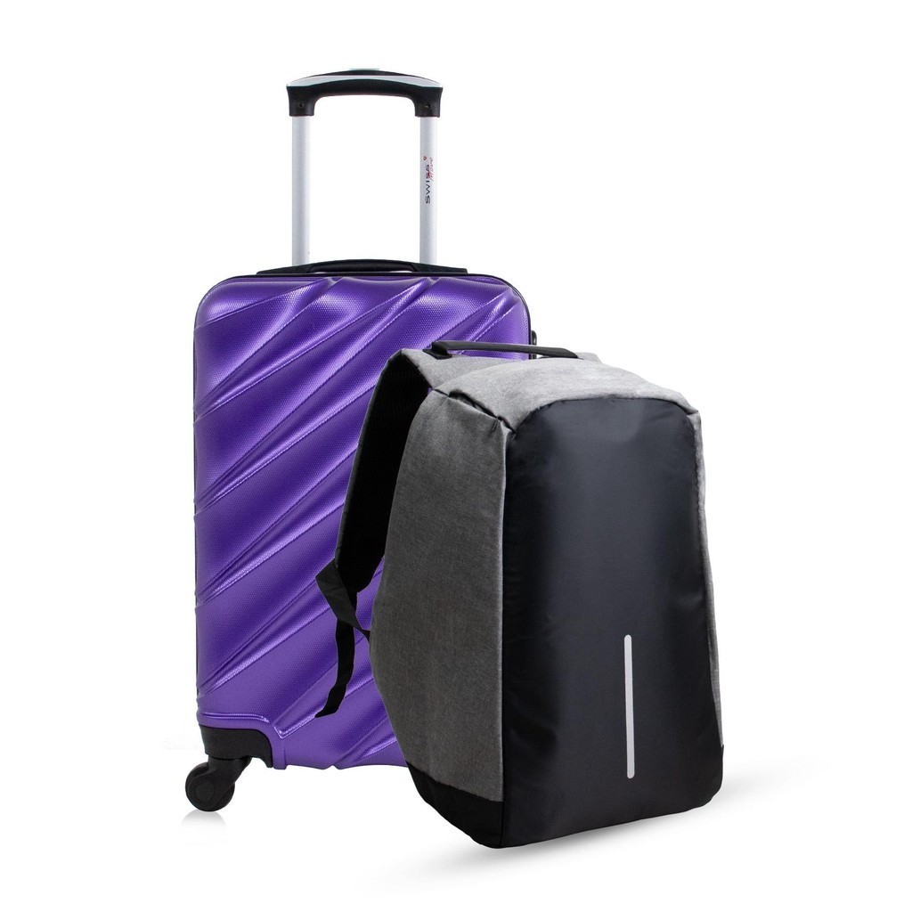 Kit mala de bordo roxa Havana + Mochila Antifurto Swiss Move