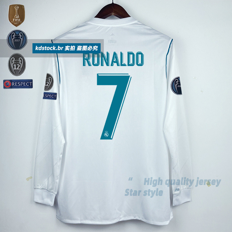 17-18Camisa Retro de Manga Longa do Real Madrid Ronaldo 7 ...