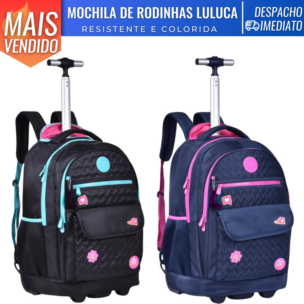 Mochila de Rodinhas Feminina Juvenil Reforçada Escolar da Luluca ...