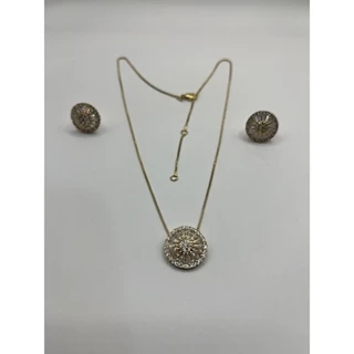 Conjunto semijóia Colar Brinco Redondo Cravejado Zirconia