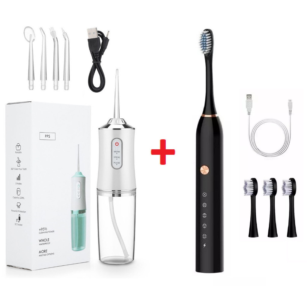 Kit Higiene Irrigador Oral + Escova Dental Elétrica Prática