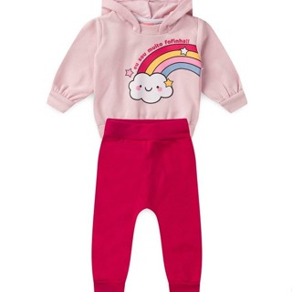 Conjunto Bebê Moletom Menina - Arco Íris - Rosa e Pink