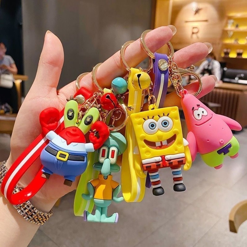 Desenho animado criativo SpongeBob SquarePants Pie Big Star Octopus Keychain Cola Macia Saco de Casal Fofo Pingente de Produto Pequeno