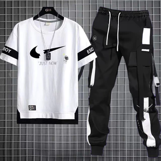 Conjunto De Moda Masculina Com Camiseta De Manga Curta Street + Calça De Carga Estilo Hip Hop